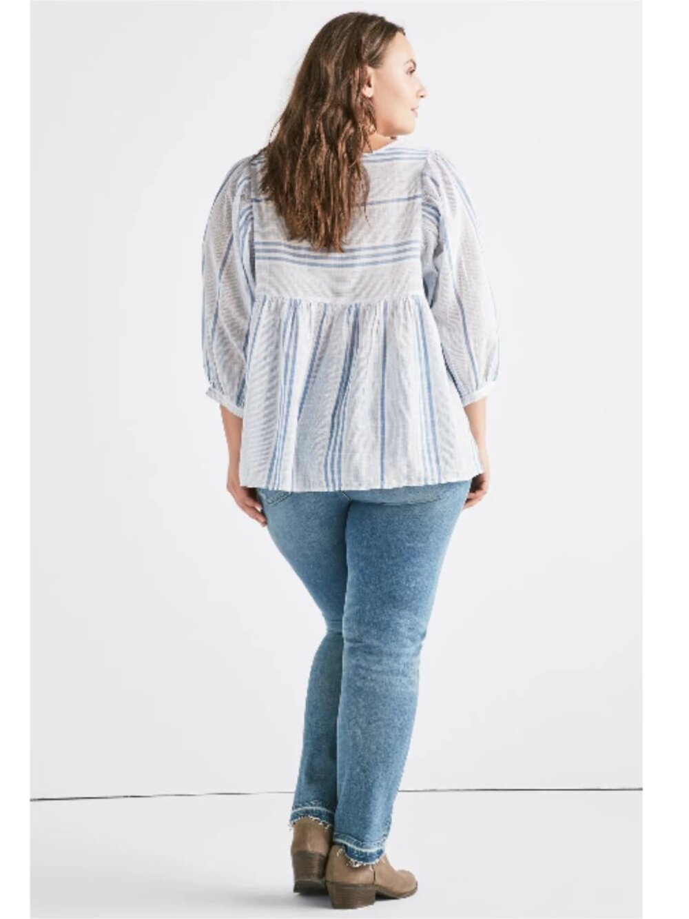 Lucky Brand cindy stripe peasant top blue multi L - Picture 10 of 11